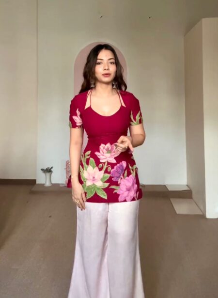 Đěsigner Party Wear Look Printed Pur Roman Silk 2Pc Laila Kurti & Plazzo Set