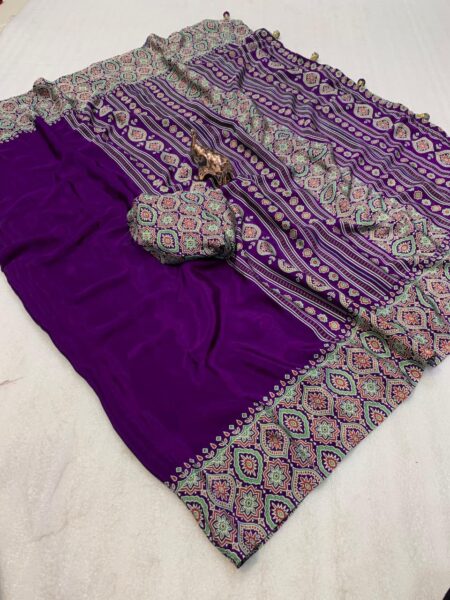 AJRAKH LAGDI PURE CRAPE SILK SAREE