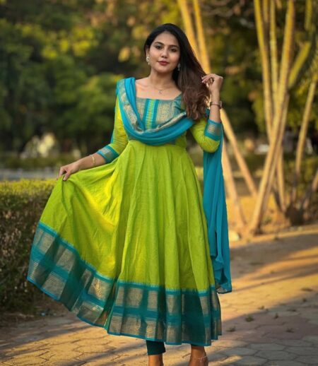 Traditional Gown Jacquard weaved zari border And Duppatta