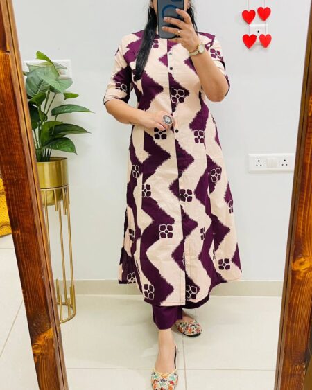 Co-ord set in Aline kurti pattern paired with Ankle length pant