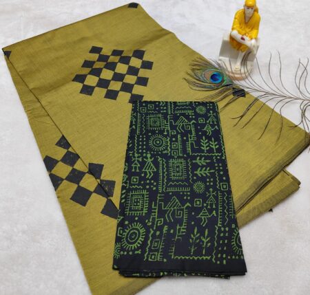 South cotton-mix block printed saree