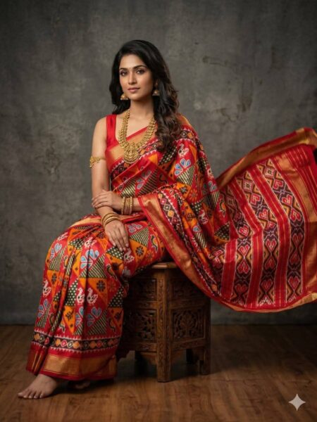 Ikkat sarees with kalamkari design